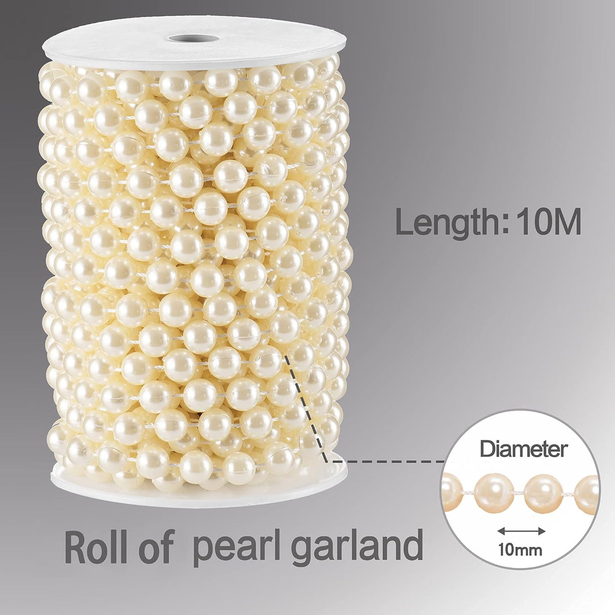 Craft String Pearls 10MM Round White Faux Pearl Garland, 33Feet Ivory Wedding Party Decoration