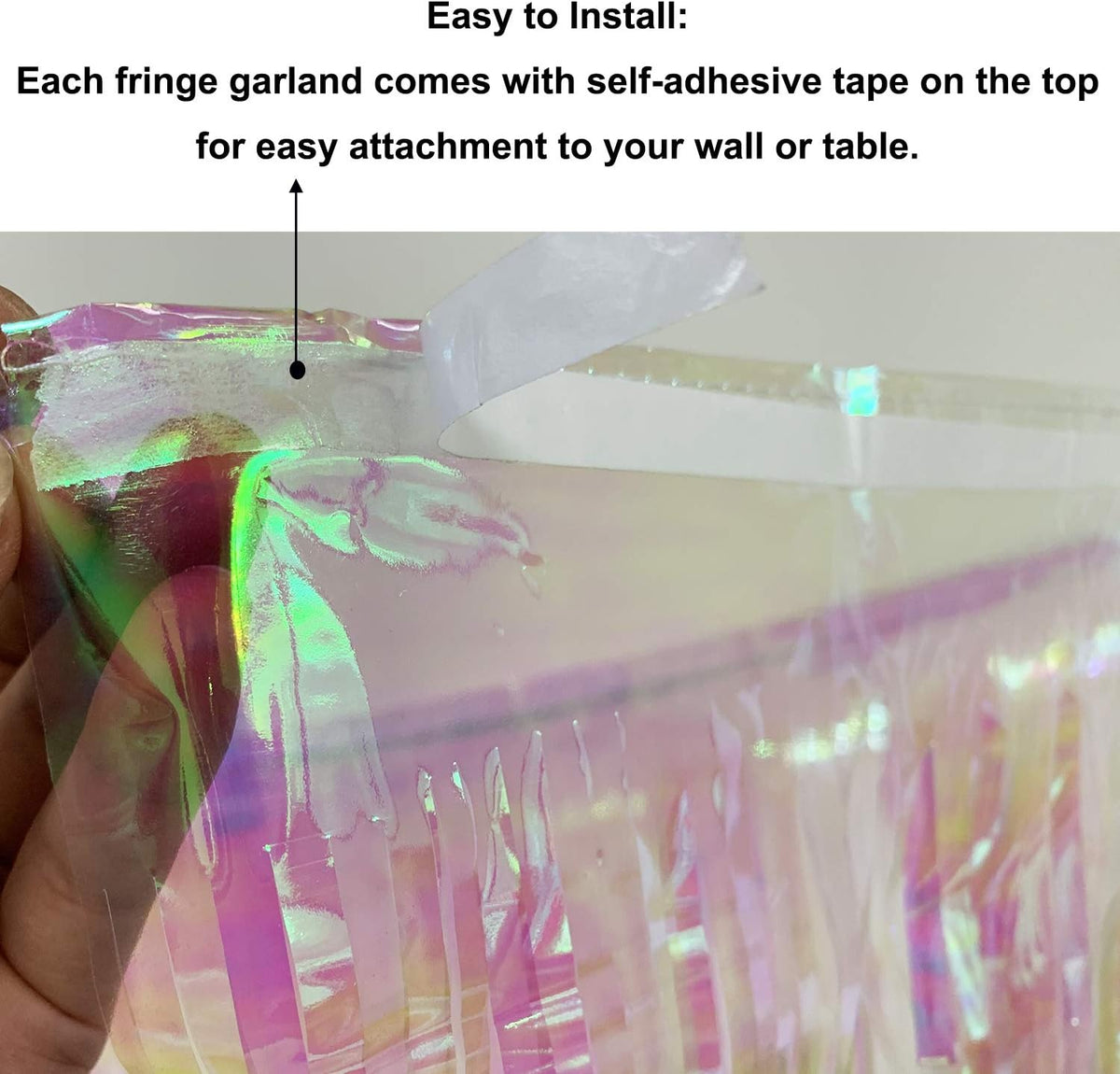 10 Feet by 15 Inch Iridescent White Foil Fringe Garland - Pack of 3 | Metallic Tinsel Banner |