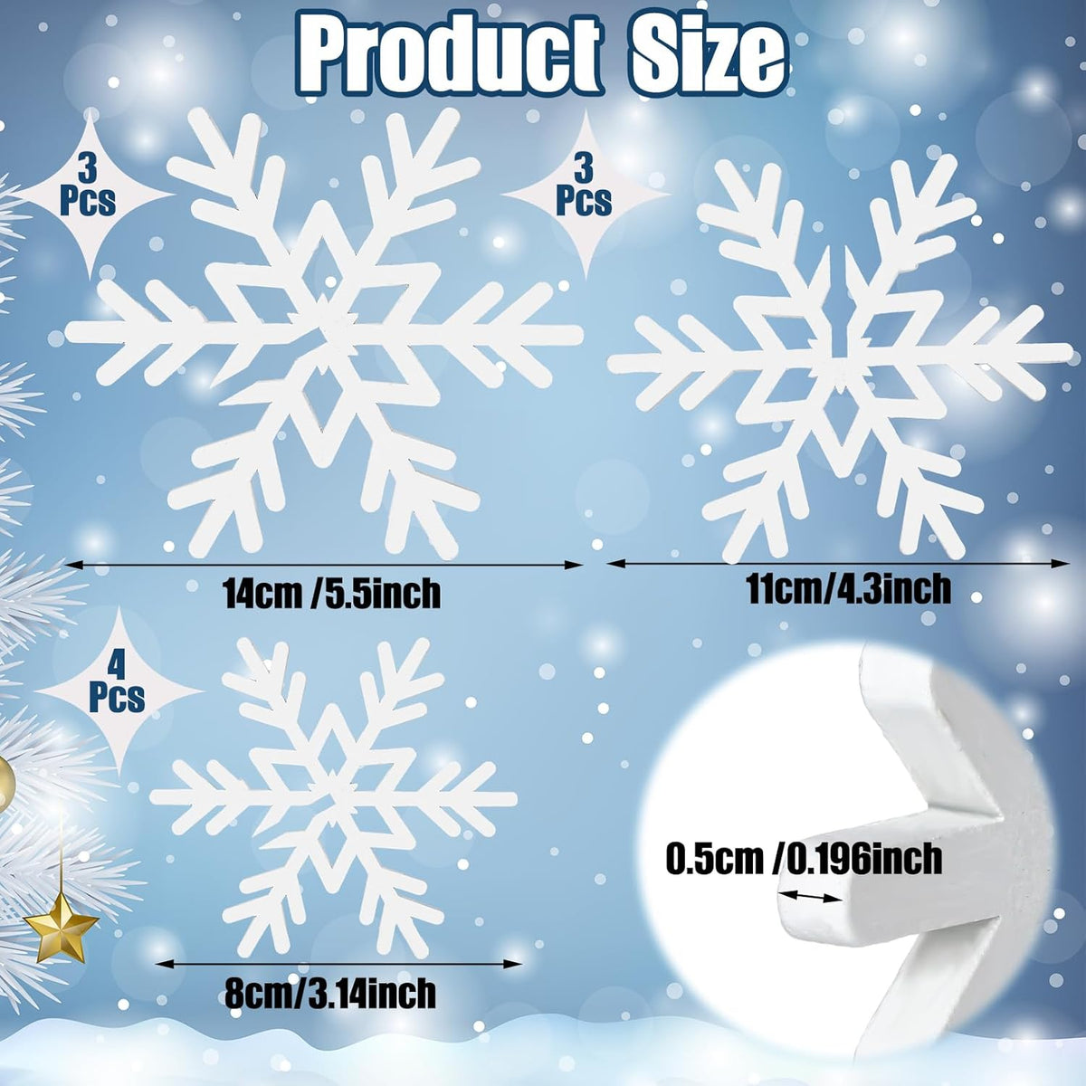 Qunclay 20 Pcs Wooden Snowflake Decorations 3D Snowflake Tabletop Decor Christmas Signs and