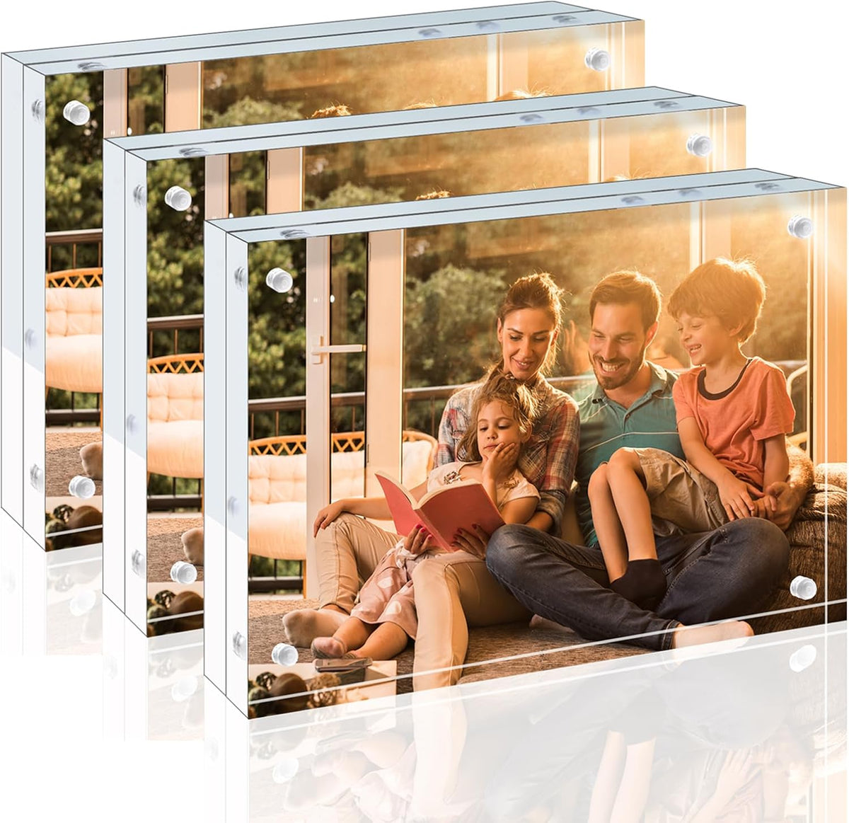 Egofine 4x6 Acrylic Frames 3 Pack, 20mm Thicker Frameless Clear Picture Frames, Double Sided