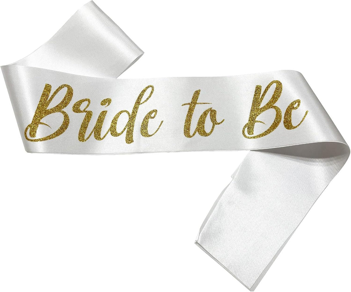 Bride to Be Sash White and Gold, Bride Sash Bachelorette Party Bridal Shower Sashes Bachelor