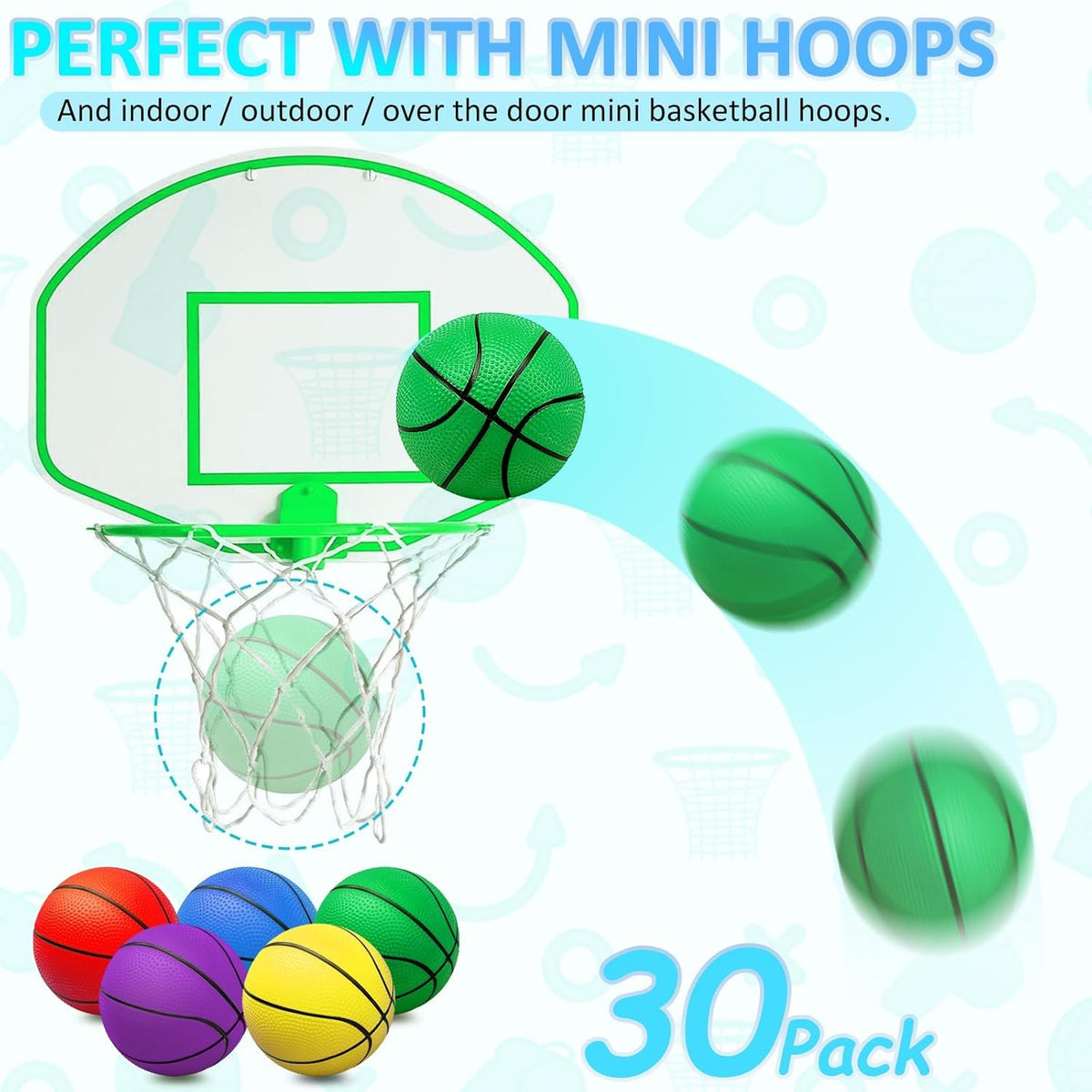 30Pcs 7" Mini Basketballs Balls Bulk, PVC Small Basketball for Over The Door Basketball Hoop Games