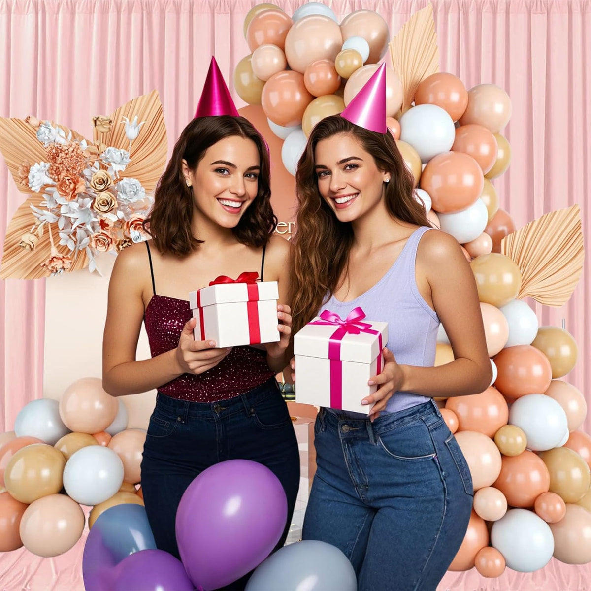 10ft x 10ft Ligt Pink Backdrop Curtains for Parties, Fabric Satin Background Curtain with Rod