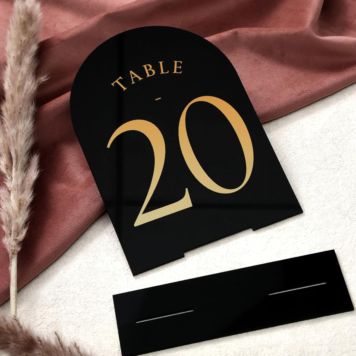 UNIQOOO Black Arch Wedding Table Numbers with Stands 1-20, Gold Foil Printed 5x7 Double Sided