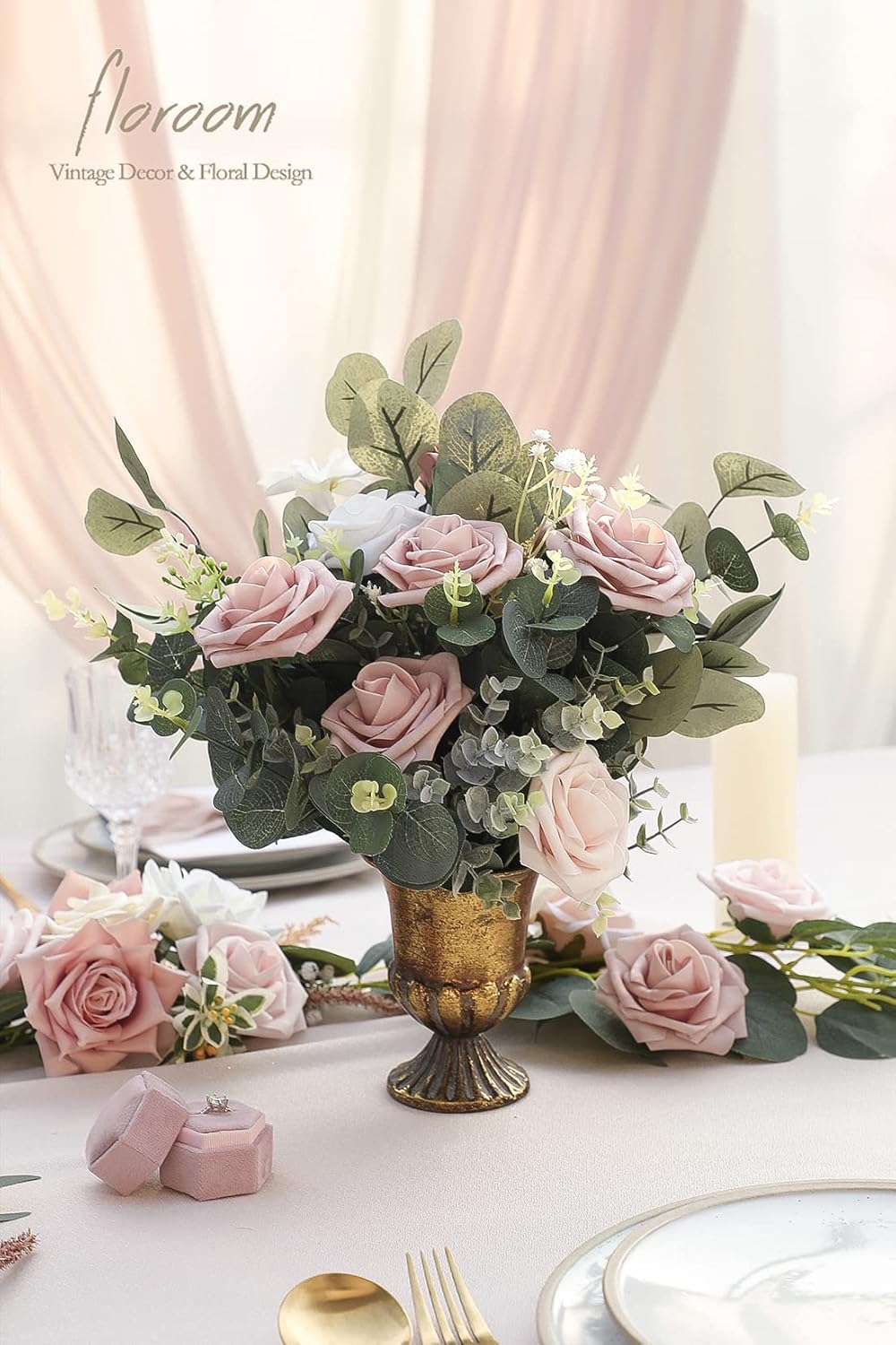 Floroom Artificial Flowers 25pcs Real Looking Shabby Blush Foam Fake Roses with Stems for DIY
