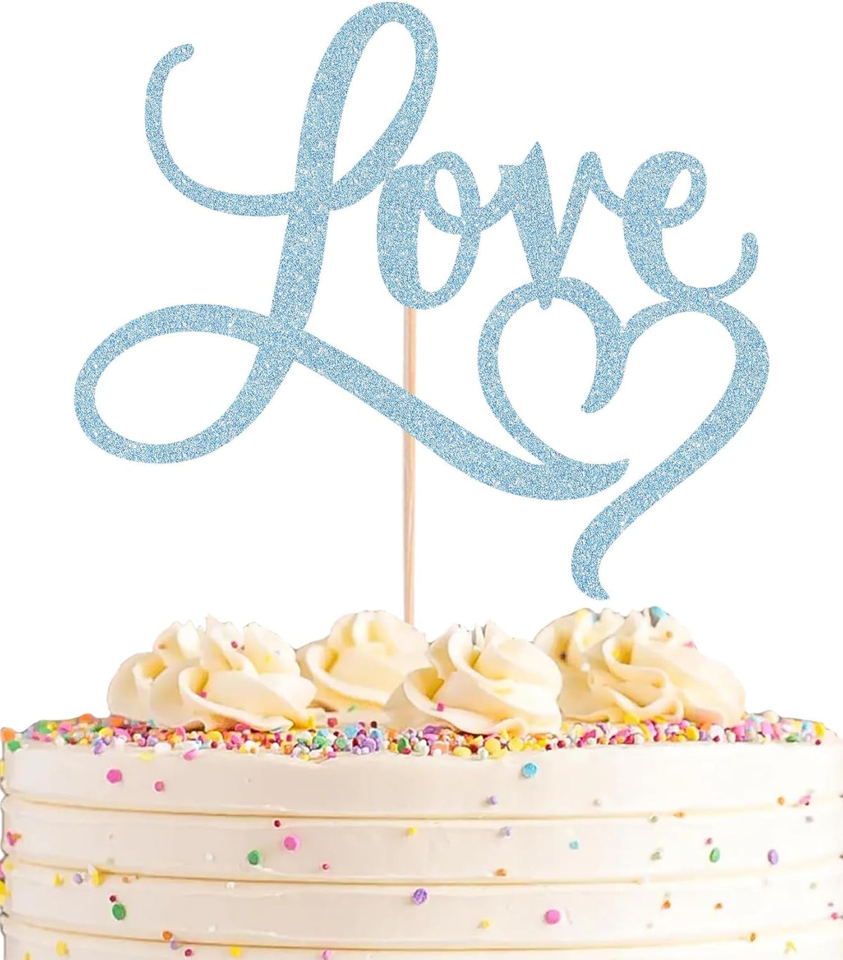 Love Cake Topper - Light Blue Glitter Paper Wedding Cake Decoration Supplies, Perfect for Bridal