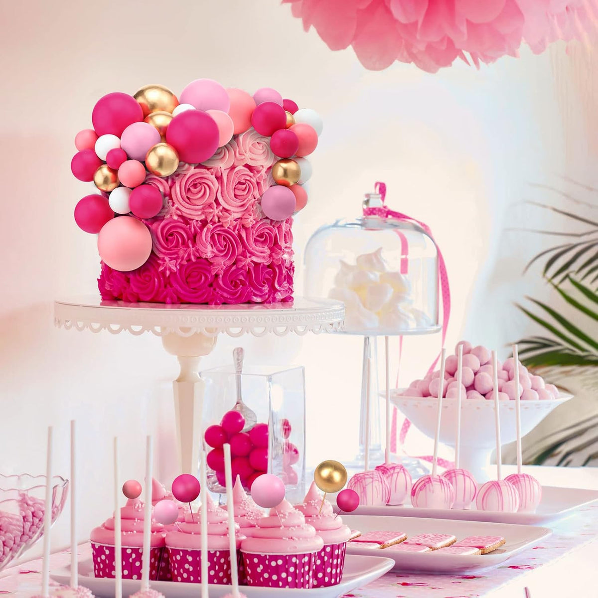 108 Pcs Balls Cake Topper DIY Cupcake Insert Foam Balloons for Cake Baking Wedding Anniversary