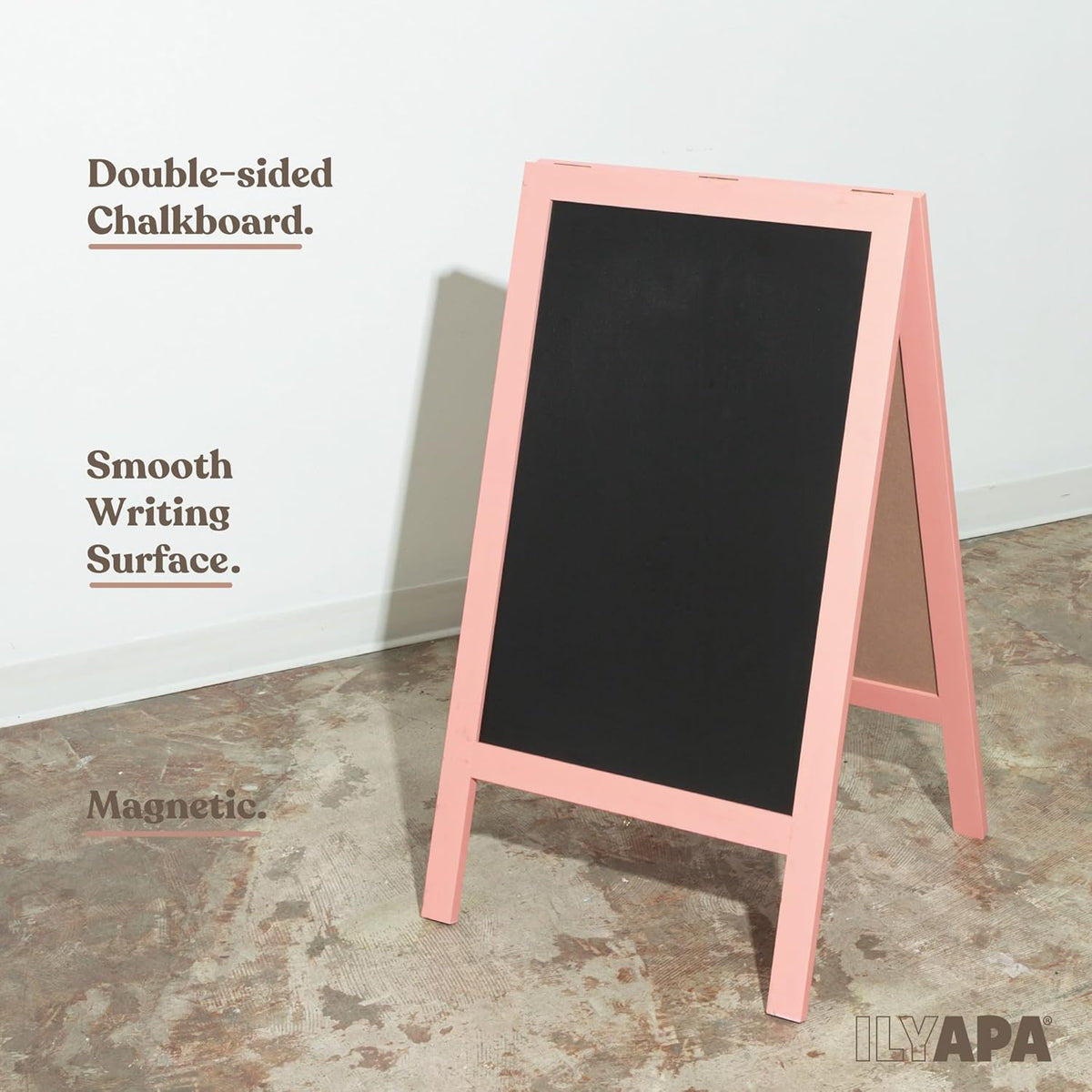 Ilyapa Wooden A-Frame Sign with Eraser & Chalk - 40 x 20 Inches Magnetic Sidewalk Chalkboard – Pink