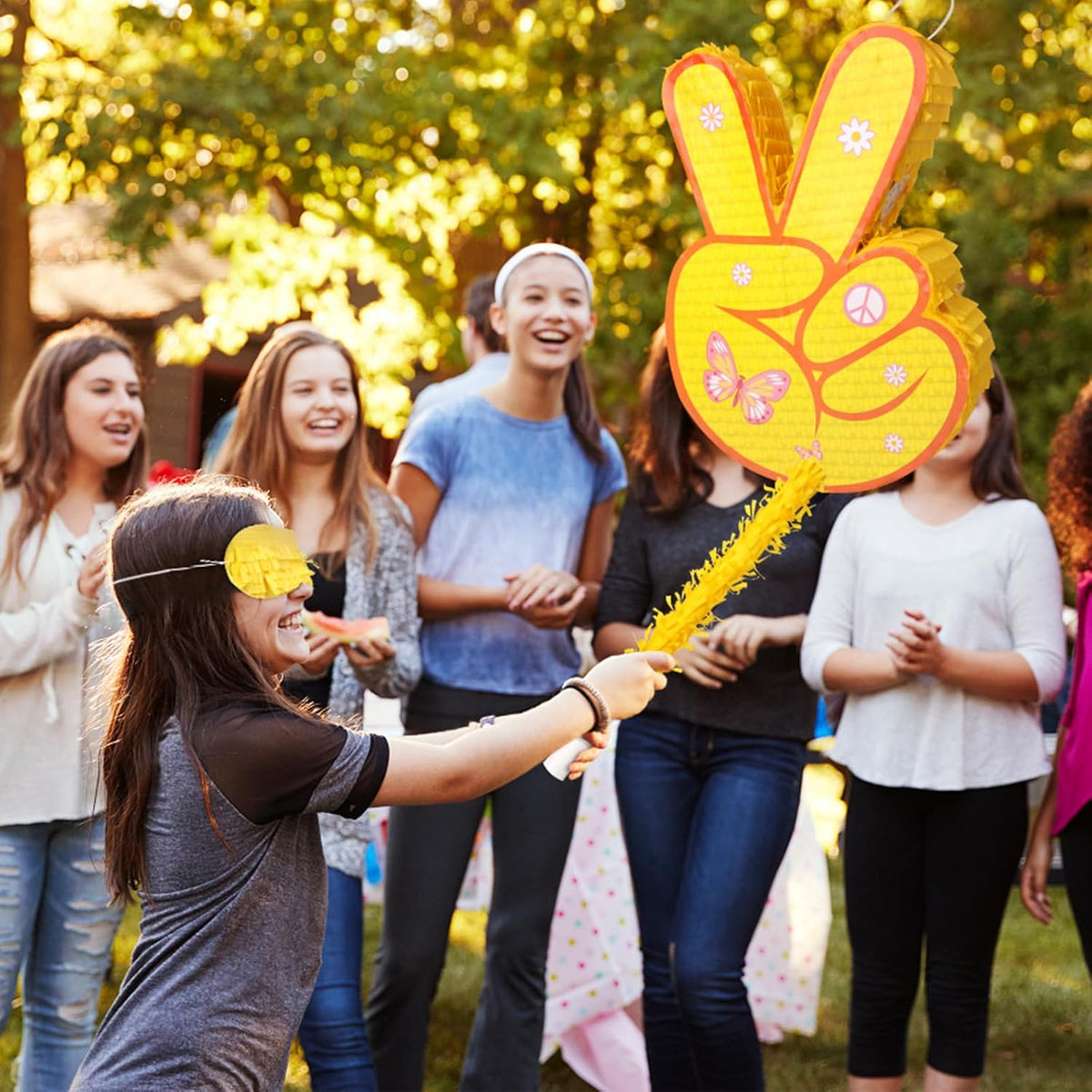 Hippie Pinata with Stick & Hanging Loop Daisy Flower Mexican Pinata Game for Young Wild and Three