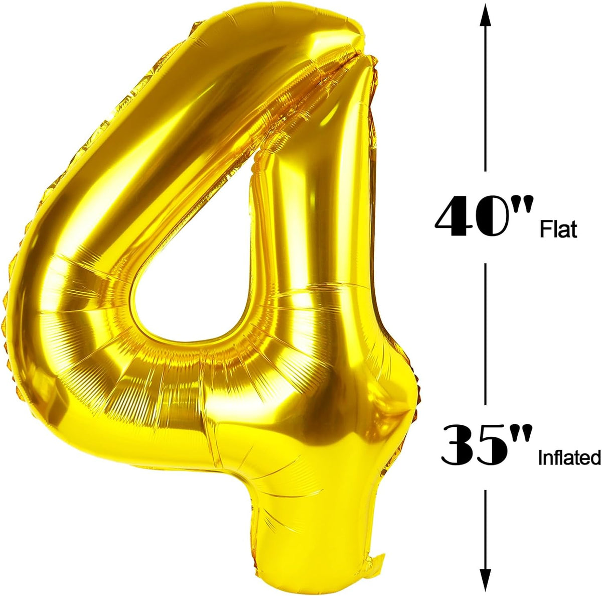40 Inch Gold Large Number 4 Birthday Balloon, Giant Number Four 14 24 34 40 44 2024 Balloons, Foil