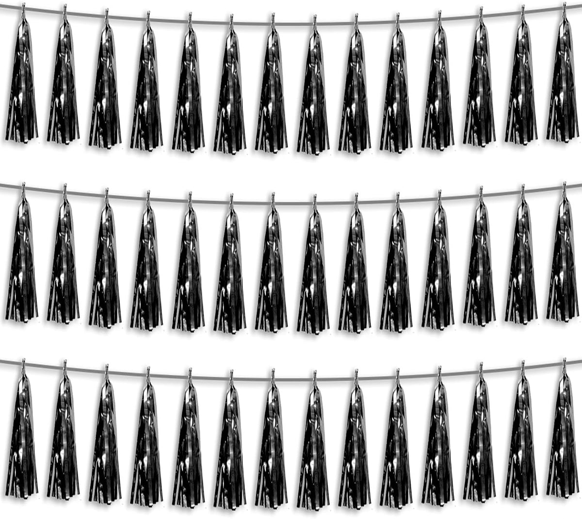 3P Black Foil Fringe Metallic Tassel Streamers Banner Tassel Garland for Parade Floats