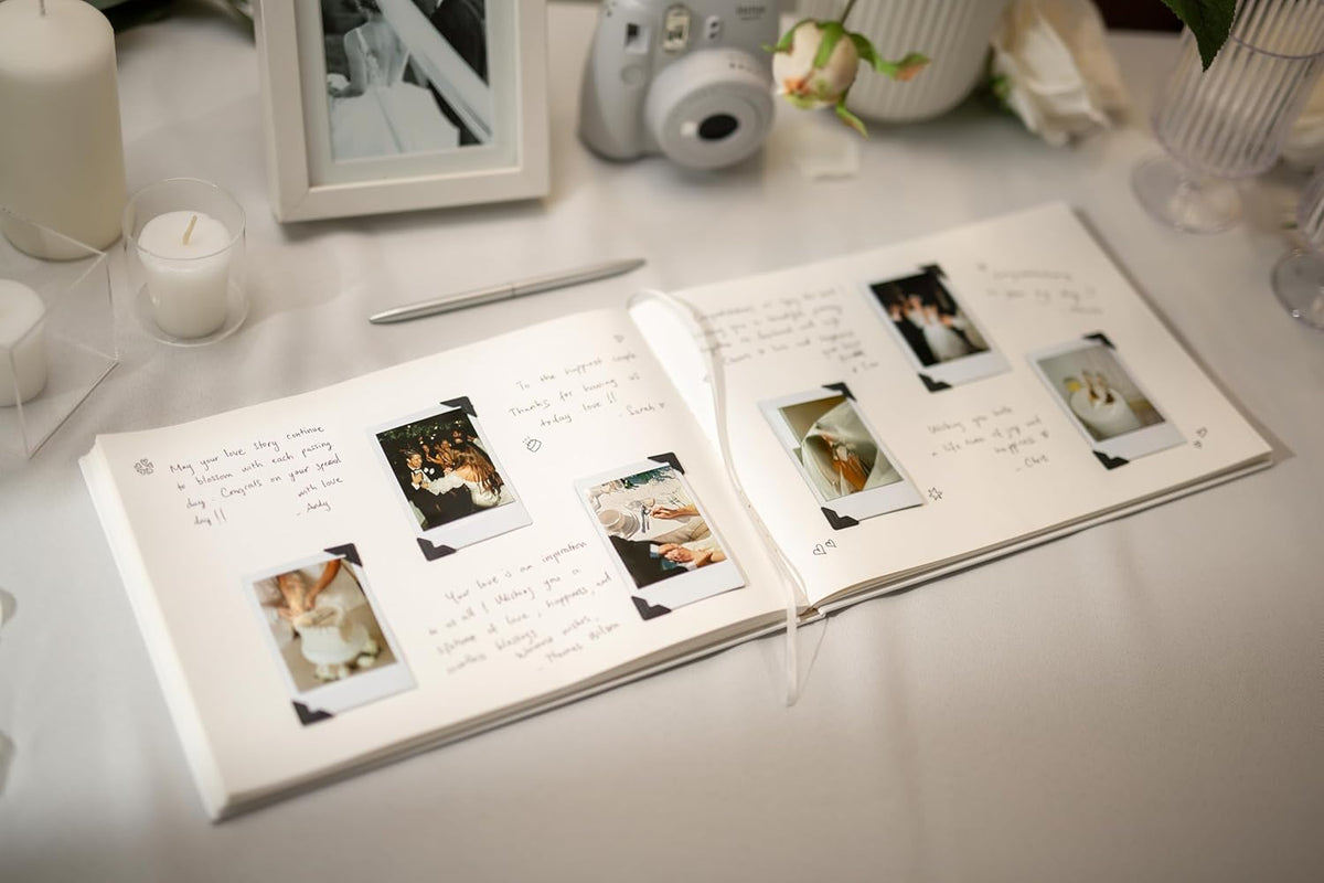 Personalized Guest Book - 11.5" x 8.5" Custom Bride & Groom Names with Bookmark and Hard Cover 140