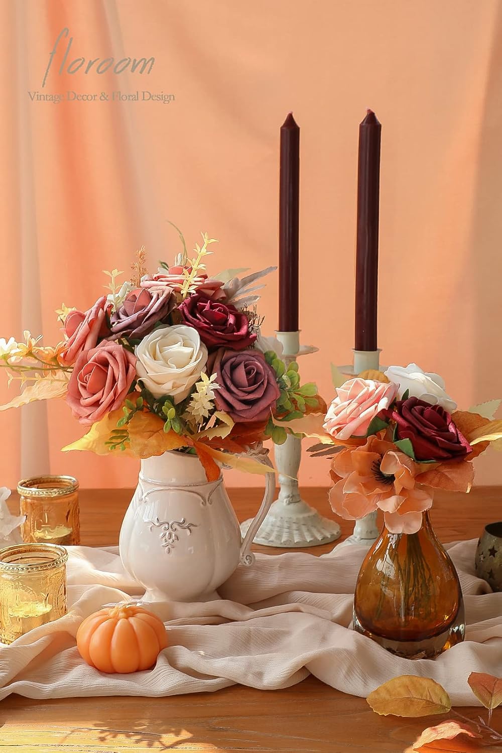 Floroom Artificial Flowers 25pcs Real Looking Burgundy Ombre Colors Foam Fake Roses with Stems for
