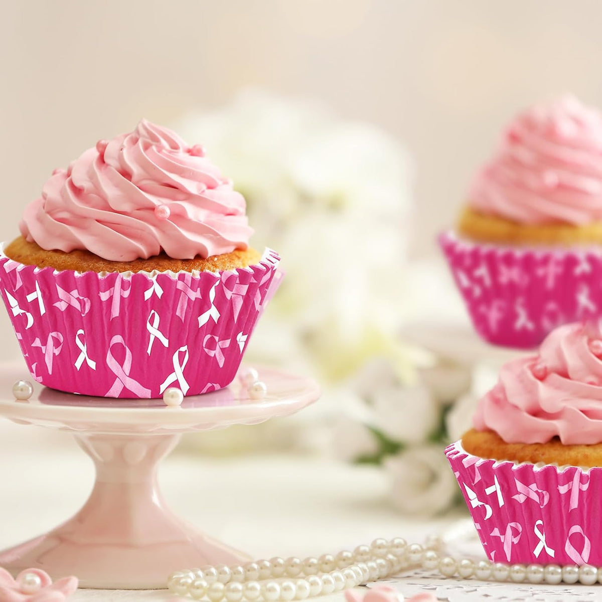 Whaline 300 Pcs Breast Cancer Awareness Cupcake Liners Pink Ribbon Cupcake Wrappers Muffin Liners