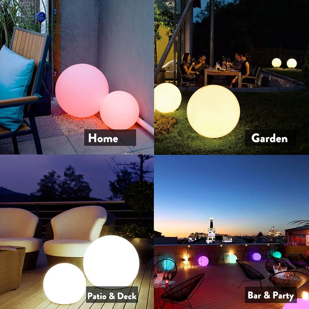 Mr.Go 20-inch Rechargeable LED Ball Light, Waterproof Outdoor Globe Lights w/Remote, 16 RGB Color
