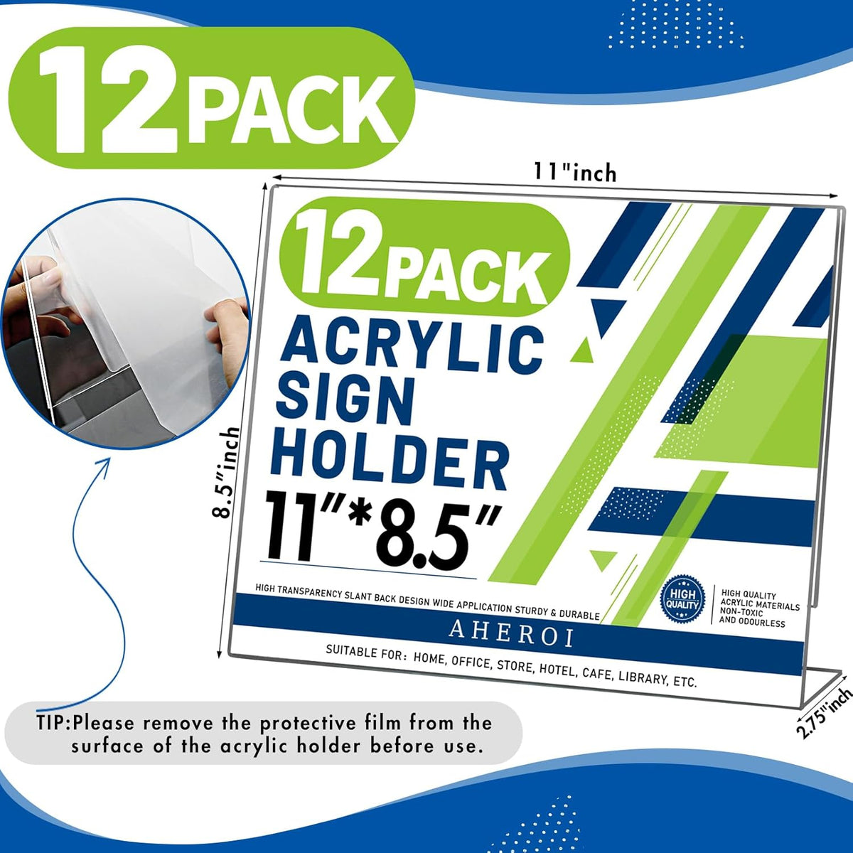 Aheroi 12Pcs Acrylic Sign Holder 8.5 x 11, Horizontal Clear Sign Holders 8.5 x 11, L-Shape Acrylic