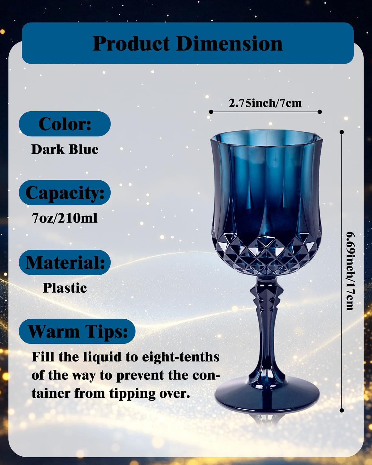 Ciaell 24PCS Blue Plastic Wine Glasses - 7 Oz Plastic Goblets for Party - Blue Vintage Drinking