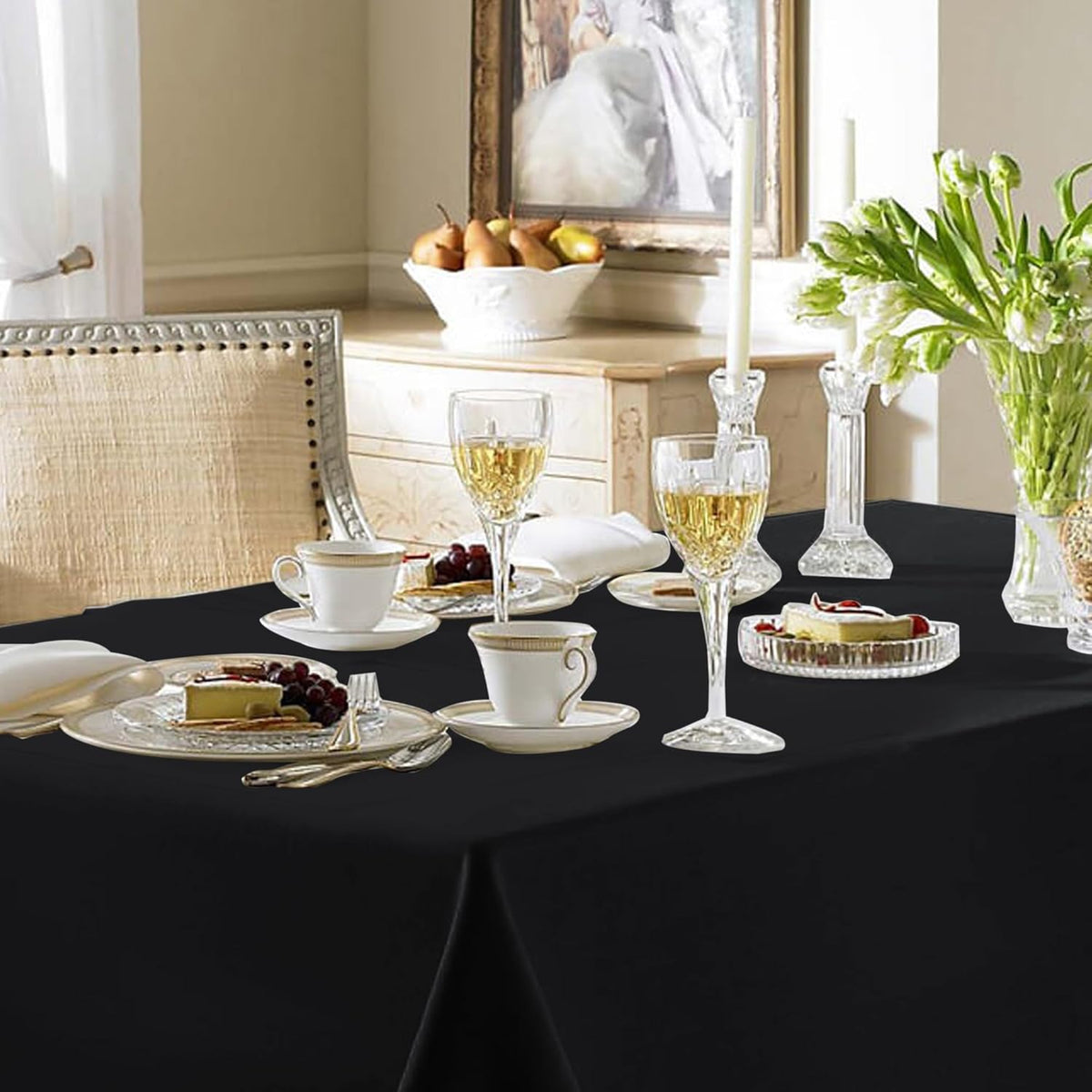 Fitable Black Rectangle Tablecloths for 6 Foot Tables, 6 Pack - 70 x 108 Inches - Stain Resistant