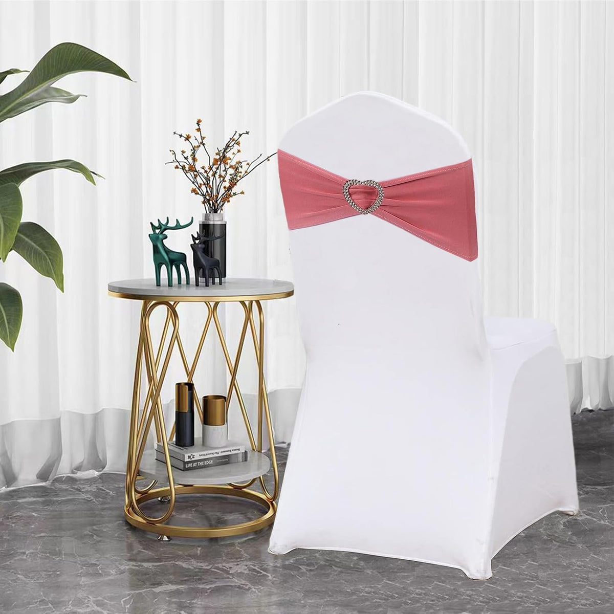 Coral Red Chair Sashes 25 Pack Spandex Coral Red Sashes for Chairs Covers Universal Stretch Chair