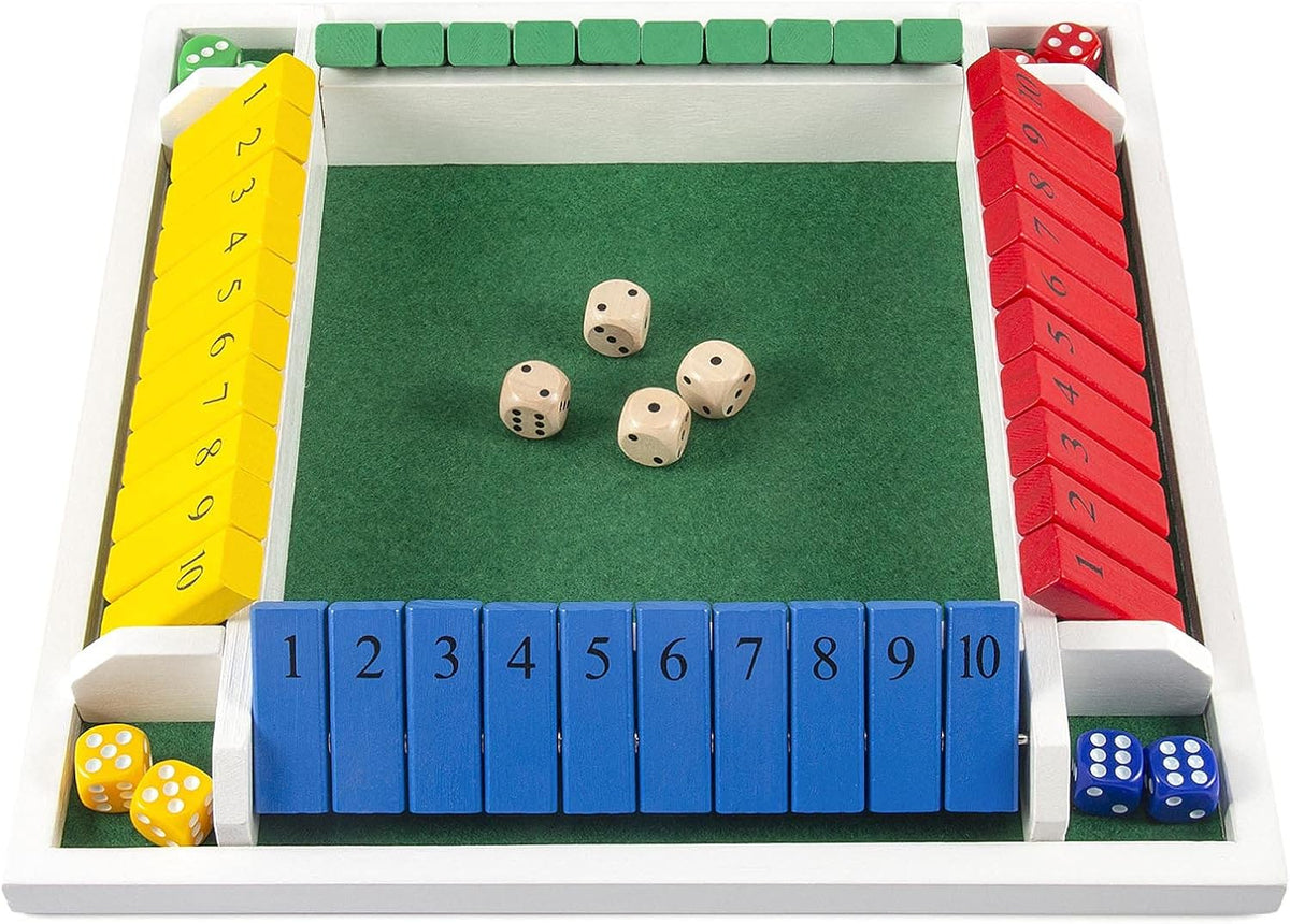 AMEROUS Shut The Box Dice Game-12 inches-Colorful Design-1-4 Players-12 Dice-Gift Package, Classic