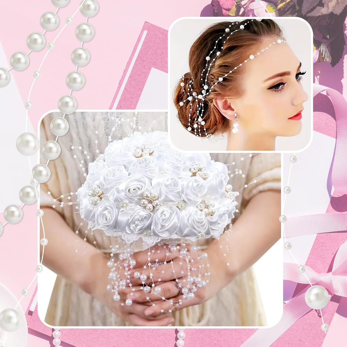 99 Feet Fishing Line Artifical Pearl Strings for Crafting, Faux Pearl Garland Strands for Floating