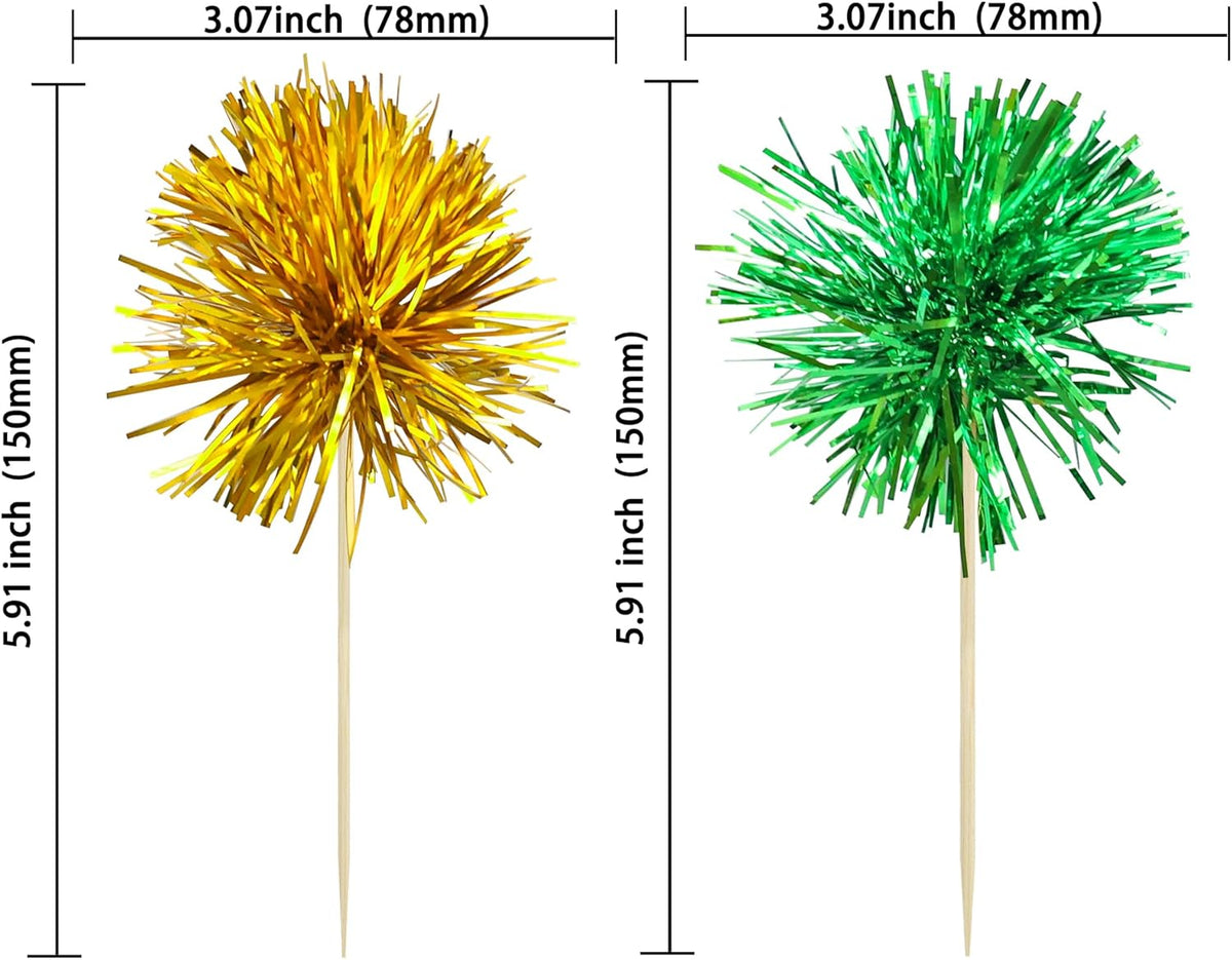 Ephlyn 30Pcs Foil Firework Cupcake Toppers Sparkle Tinsel Cupcake Picks Birthday Cake Decorations