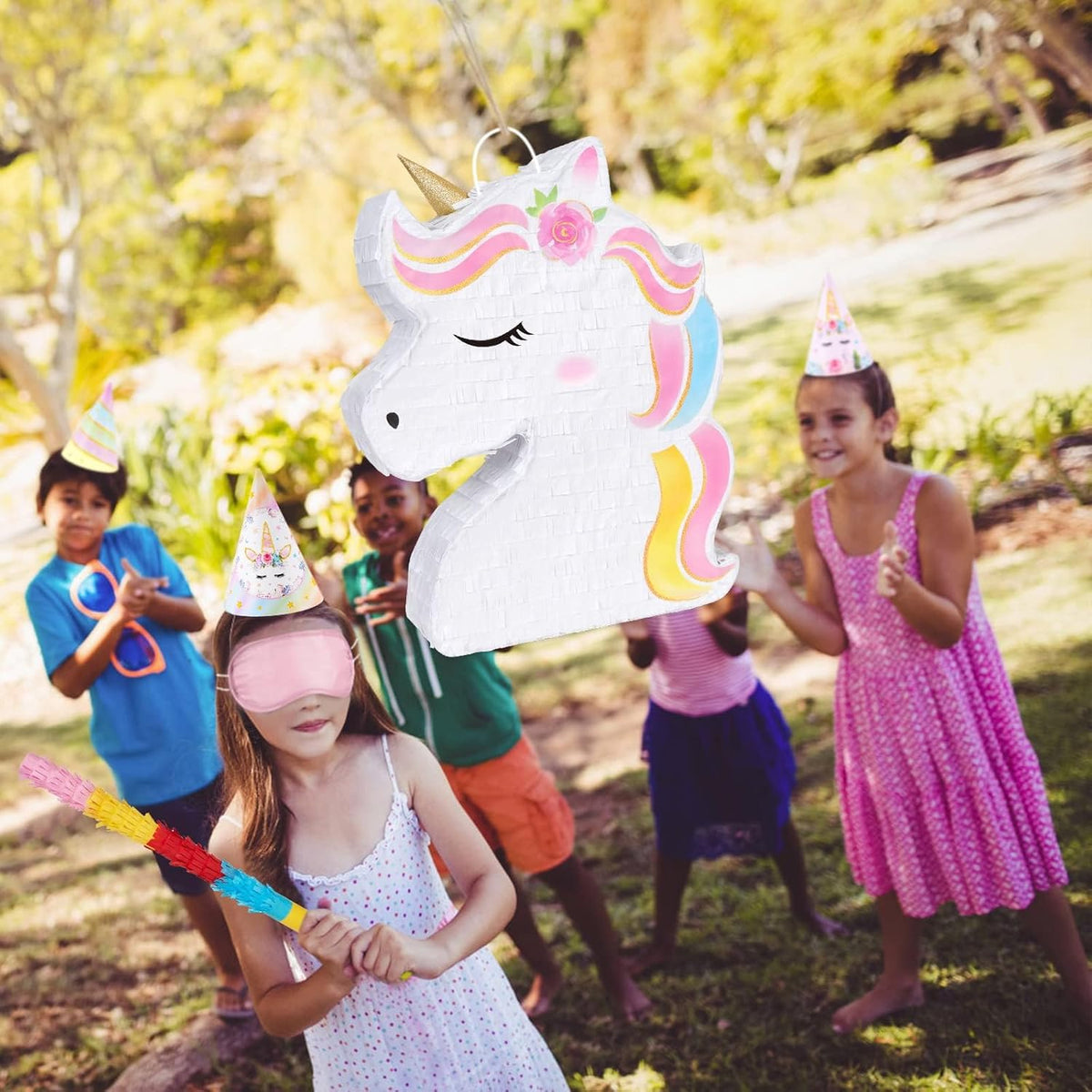 WERNNSAI Unicorn Piñata - Unicorn Party Supplies Piñata Bundle with Blindfold and Bat for Girls