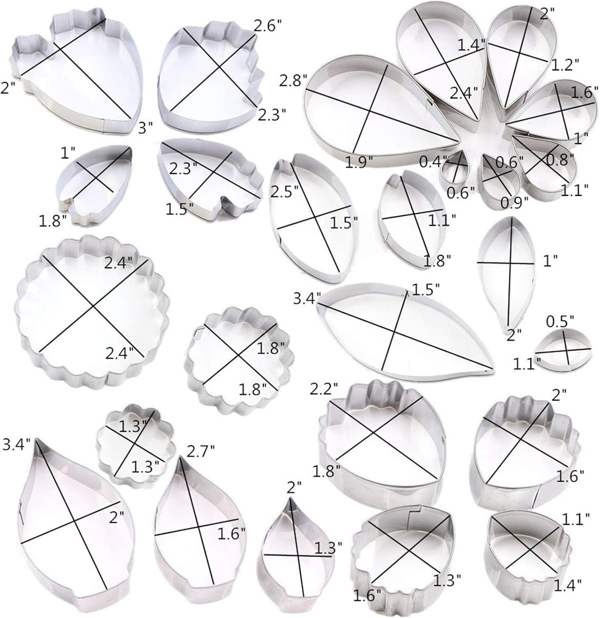 7set Stainless Steel Gum Paste Fower Cutter Set Fondant Flower Leaves Cutter Sugarcraft Cookie