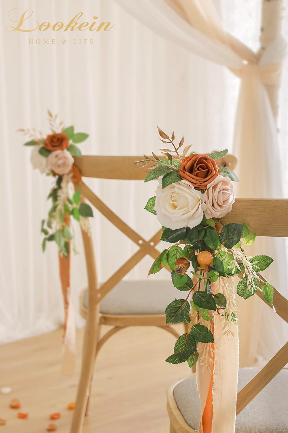 Lookein Pew Flowers for Wedding Ceremony Chair Decorations Set of 8 Aisle Decorations Bench
