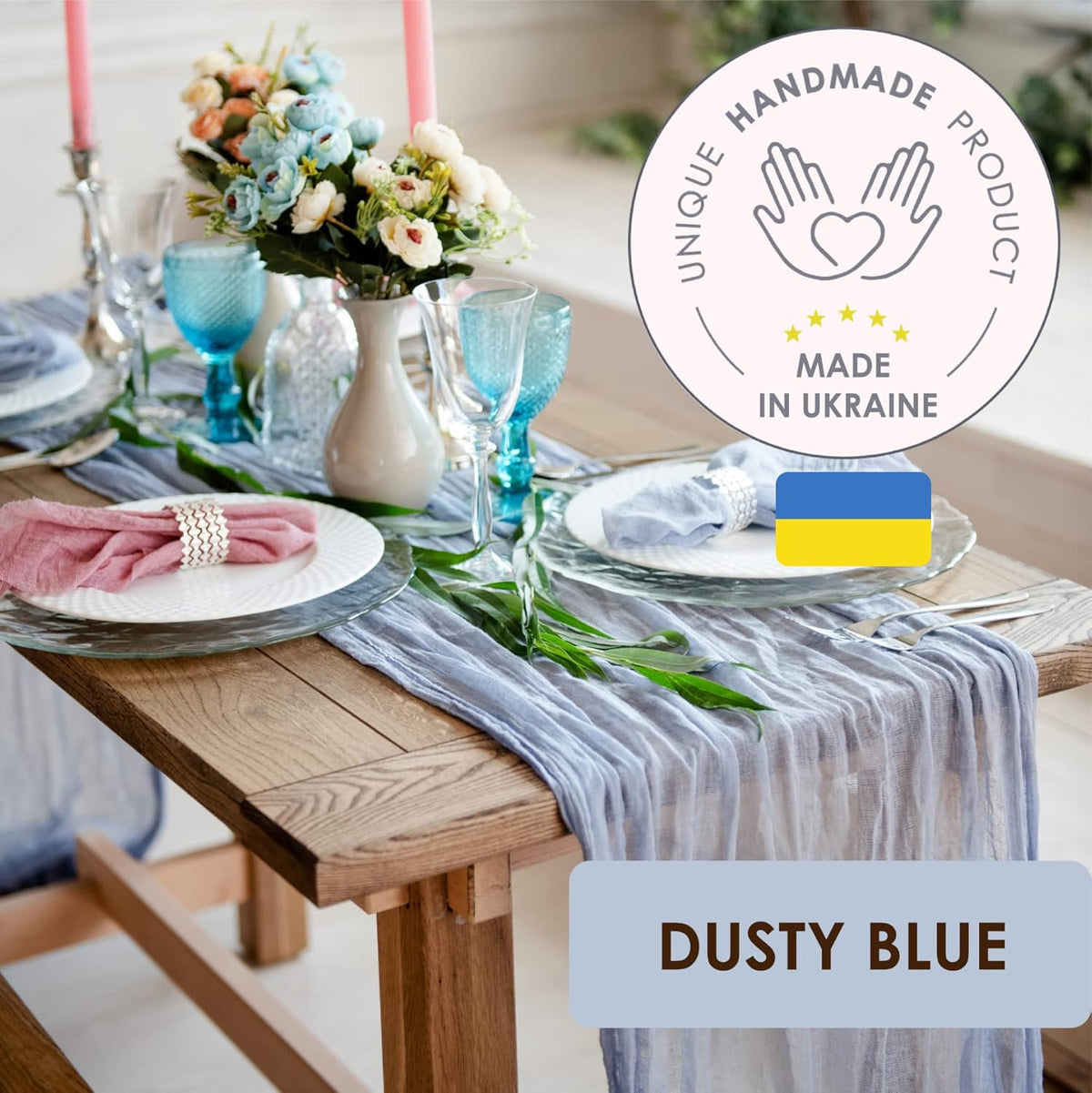 Dusty Blue Cheesecloth Table Runner 141 in Long, Blue Gauze Table Runner, Cheese Cloth for Wedding
