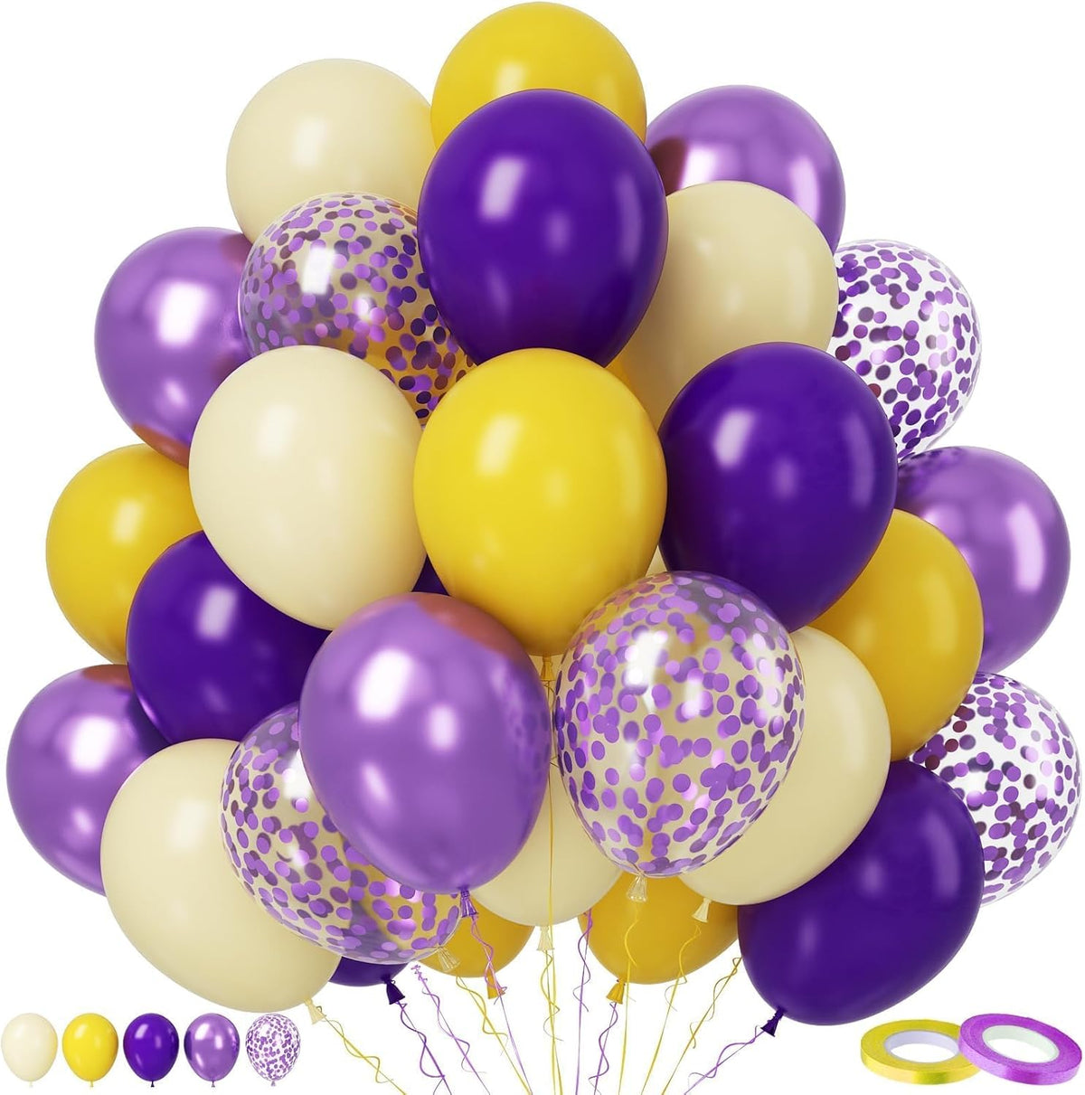 Paready Purple & Yellow Balloons Set - 50pcs, 12 Inch Light Yellow & Dark Purple Metallic Confetti