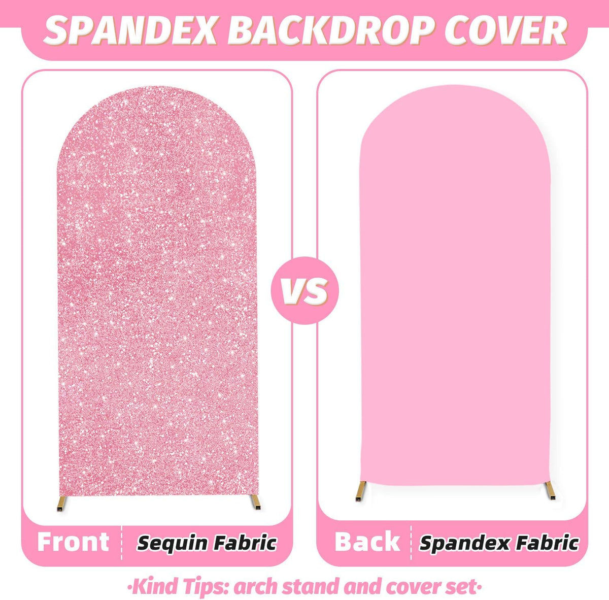 MODFUNS Metal Arch Backdrop Stand and Cover Set 6&6.6&7.2ft Pink Gold Sequins Arch Backdrop Covers