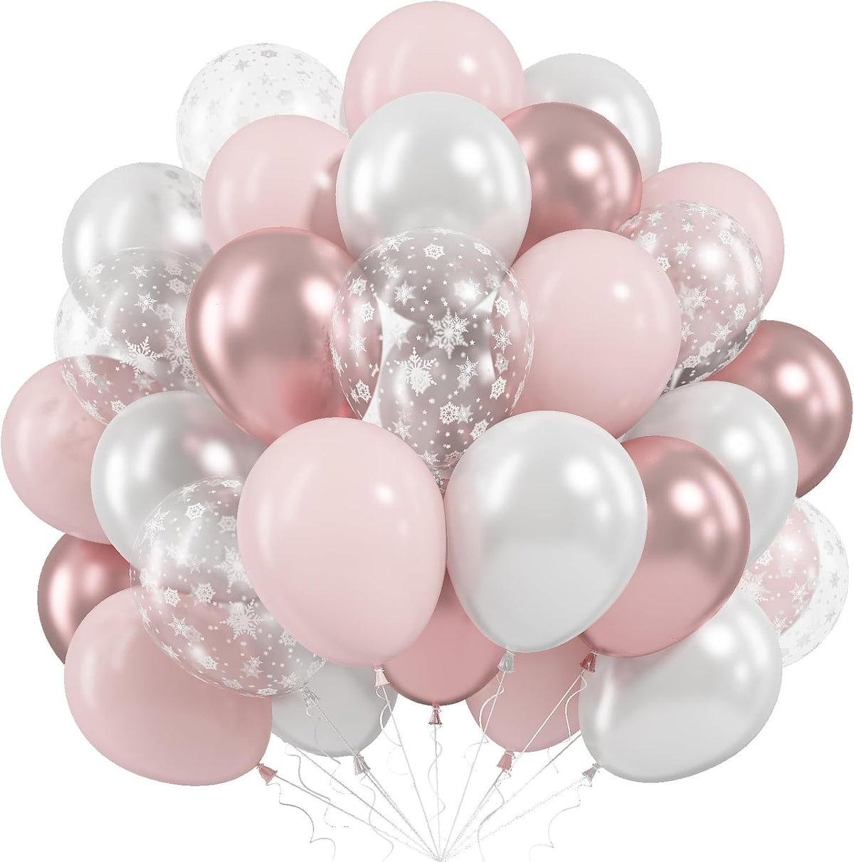 Pink Winter Wonderland Balloons, 50 Pcs 12 Inch Pearl White Balloons Pastel Metallic Pink Balloon