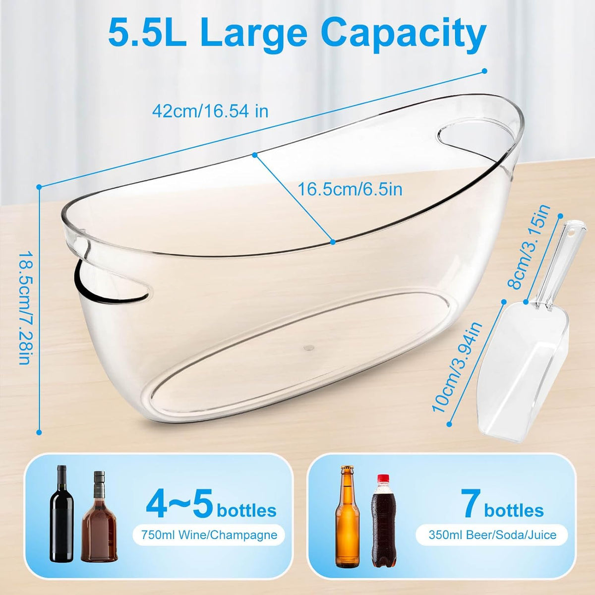 KITHELP 2 PCS Ice Buckets for Parties, 5.5L Ice Bucket with Scoops and Metal Wine Bottle Opener