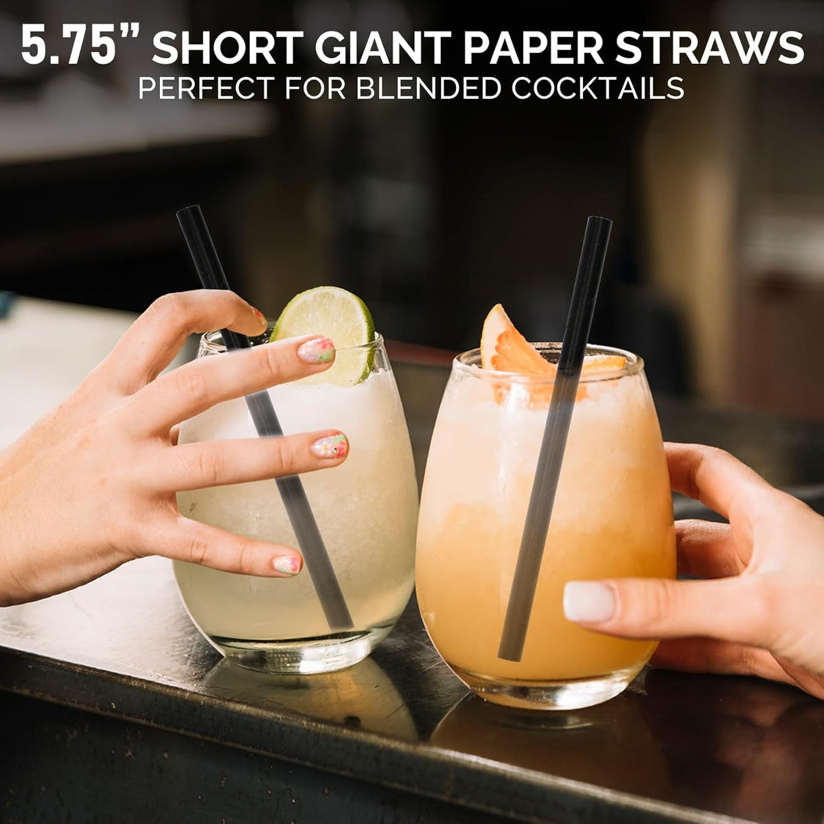 5.75 inch 8mm Wide Short Black Paper Drinking Straws Disposable for Lowball Glasses, Blended