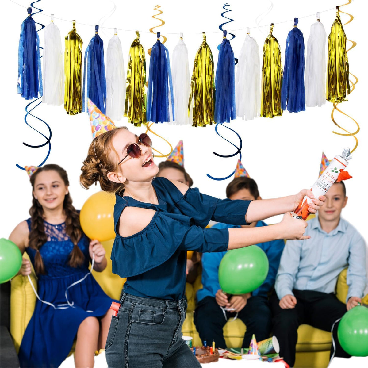 Royal-Navy Blue White Happy-Birthday Party-Decorations - 31pcs Men Women Boys Girl Paper Lanterns