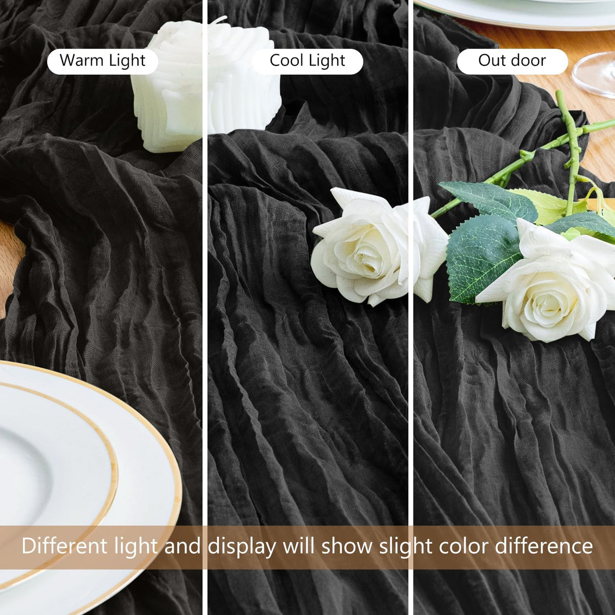 Asee'm Cheesecloth Table Runner 120 Inches Long Black Boho Gauze Cheese Cloth Runner 10FT Rustic
