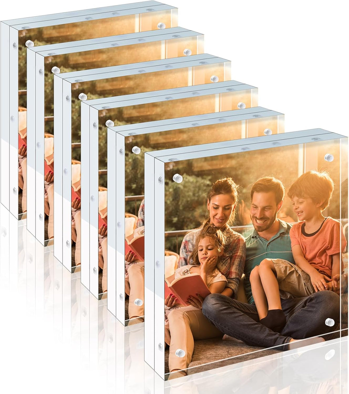 Egofine 8x8 Acrylic Frame 6 Pack, 20mm Thicker Frameless Clear Picture Frame, Double Sided Magnetic