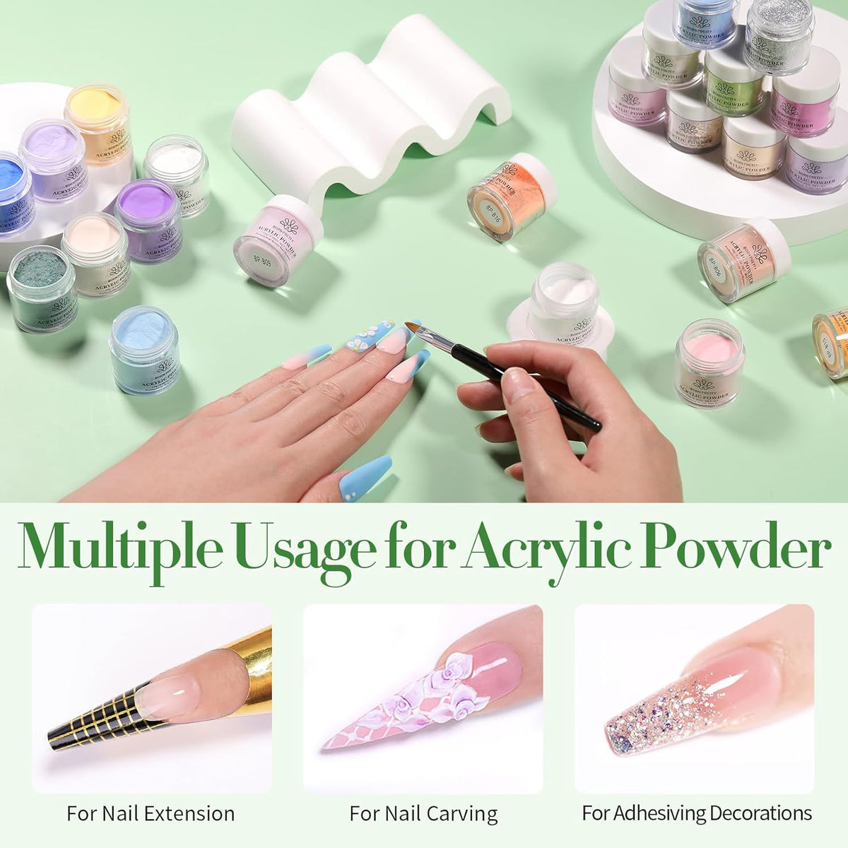 BORN PRETTY Acrylic Powder Set 36 Colors Spring Summer Acrylic Nail Powder Nude Pink Red Green Blue