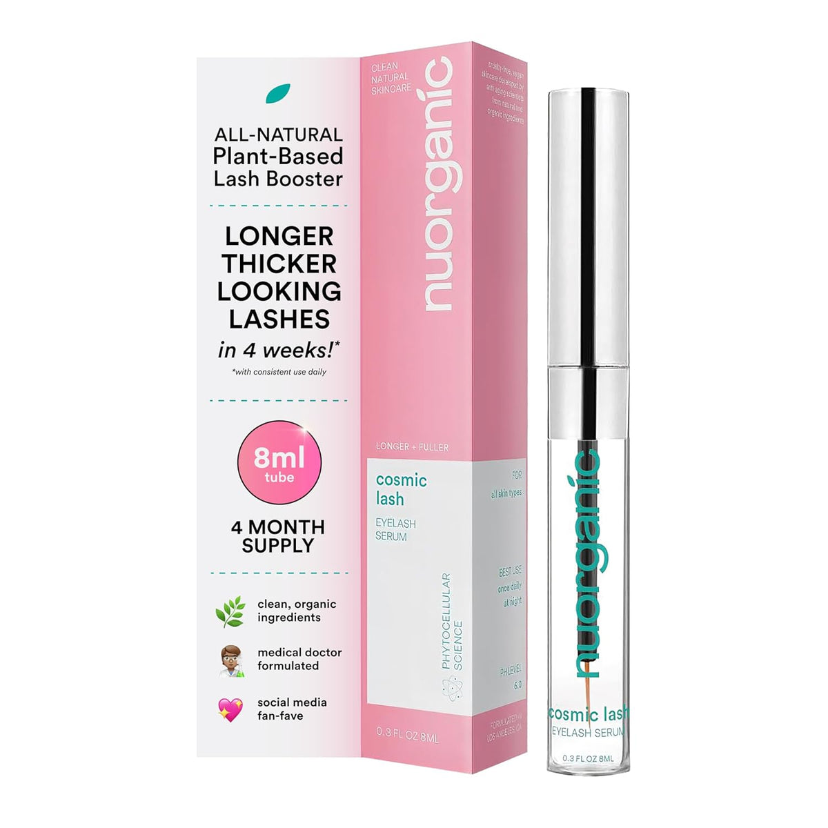 nuorganic Cosmic Lash Serum Without Prostaglandins | Eyelash Growth Serum for Thicker, Longer, More