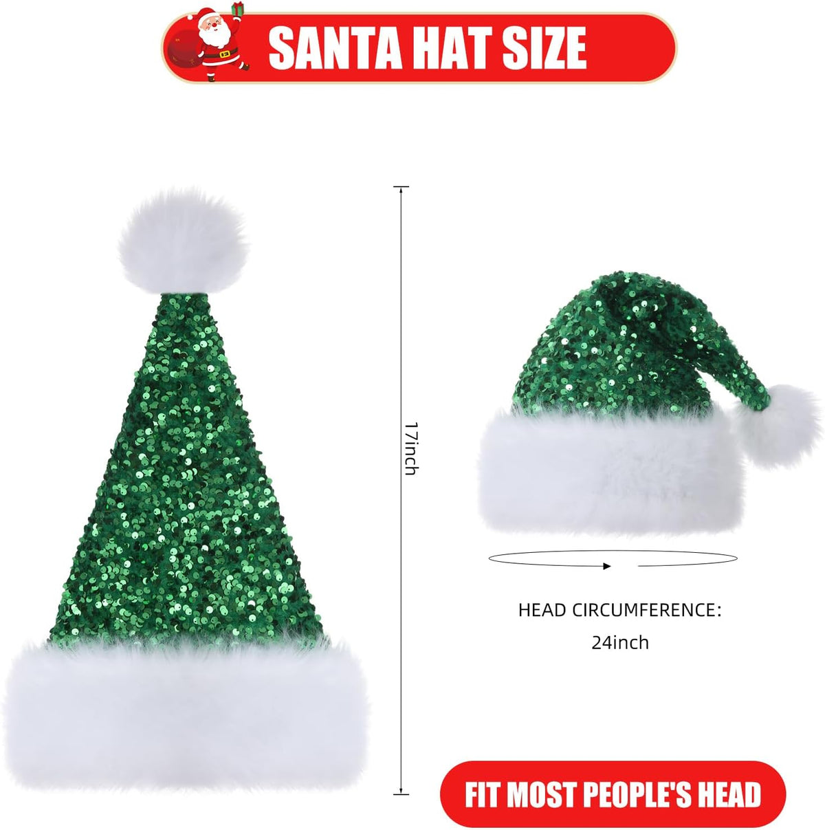 Personalized Sequin Santa Hat for Adults, Red Glitter Christmas Party Hat, Xmas Halloween New Year