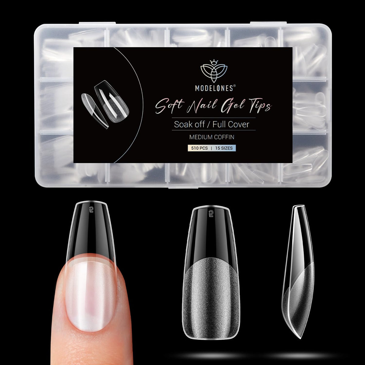 Modelones Medium Coffin Fake Nail Tips - 510Pcs Gel Tips Pre-shaped Half Matte Full Cover Clear