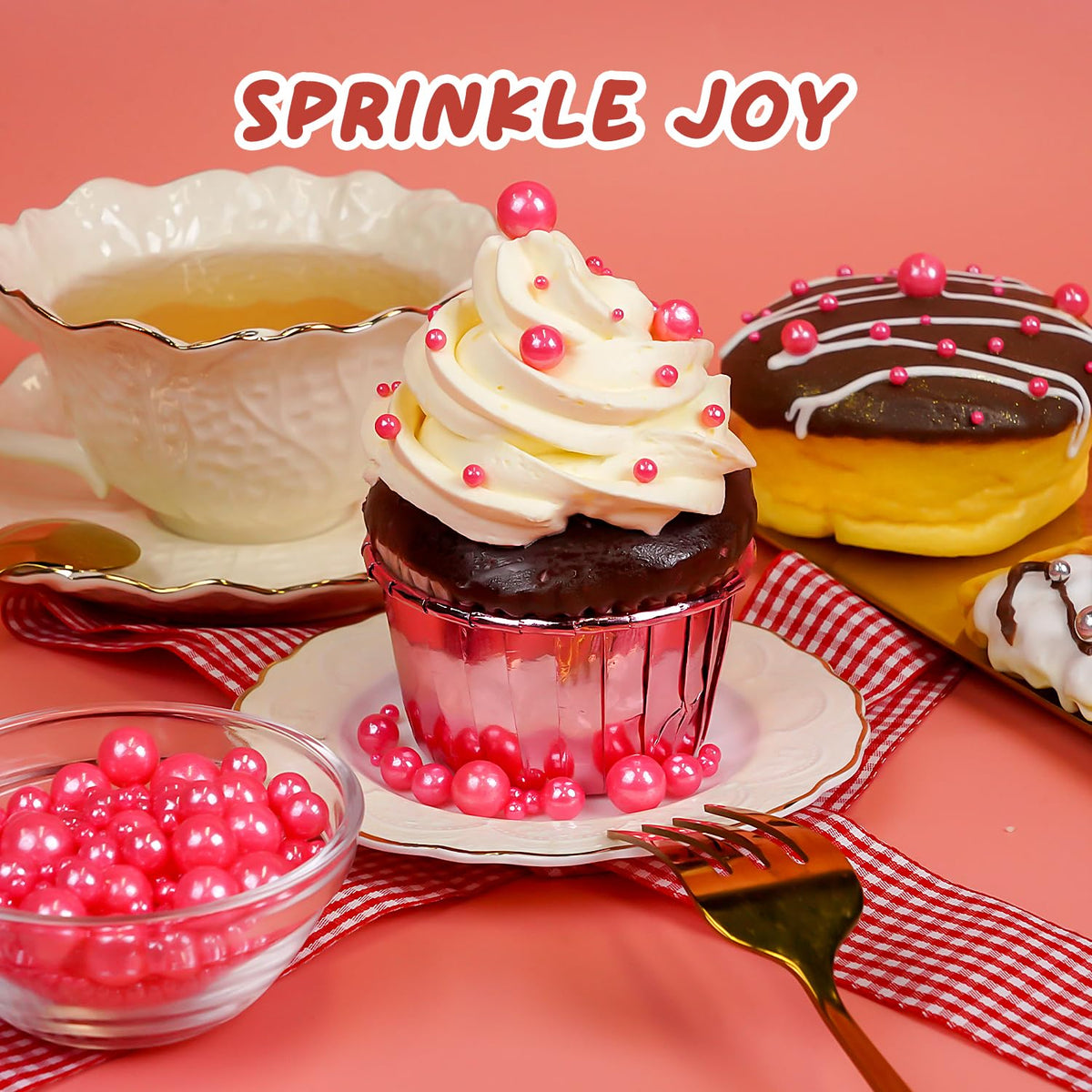 Edible Pink Sugar Pearl Sprinkles, Pearl Sugar Sprinkles, Cake Decorations, Cupcake Toppers, Ice