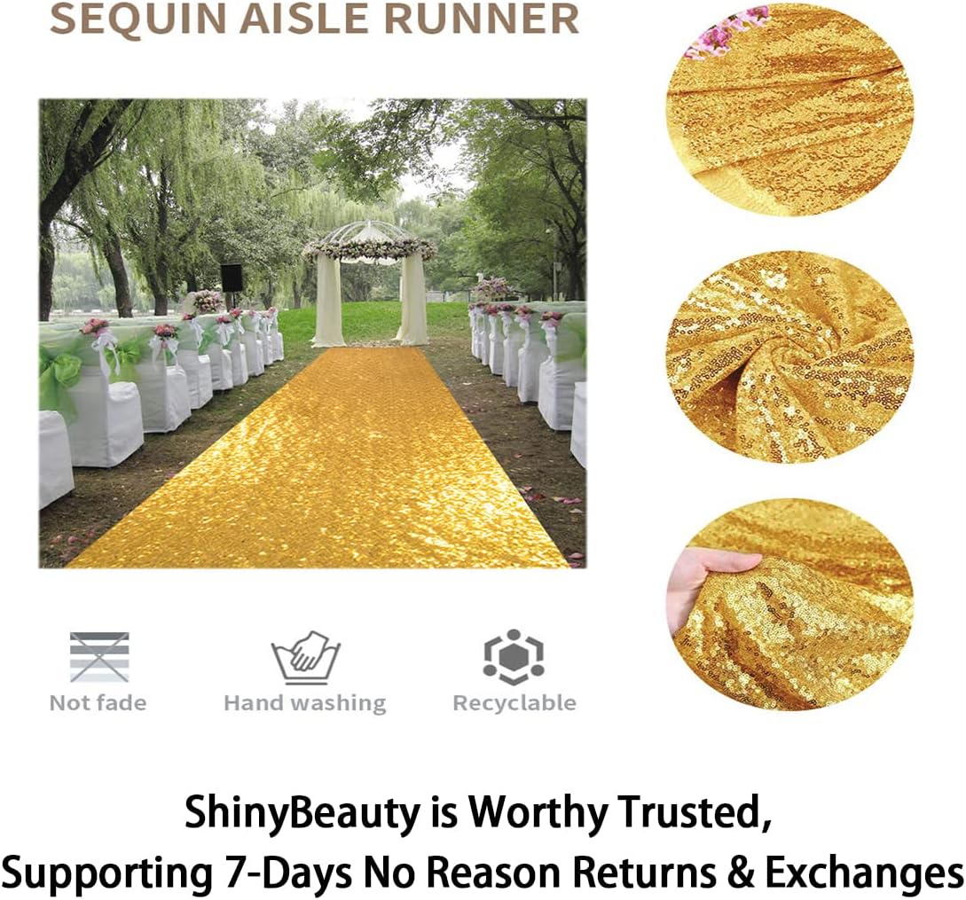 ShinyBeauty Gold Aisle Runners 2FTx15FT Carpet Runner for Party Glitter Runner for Wedding Aisle