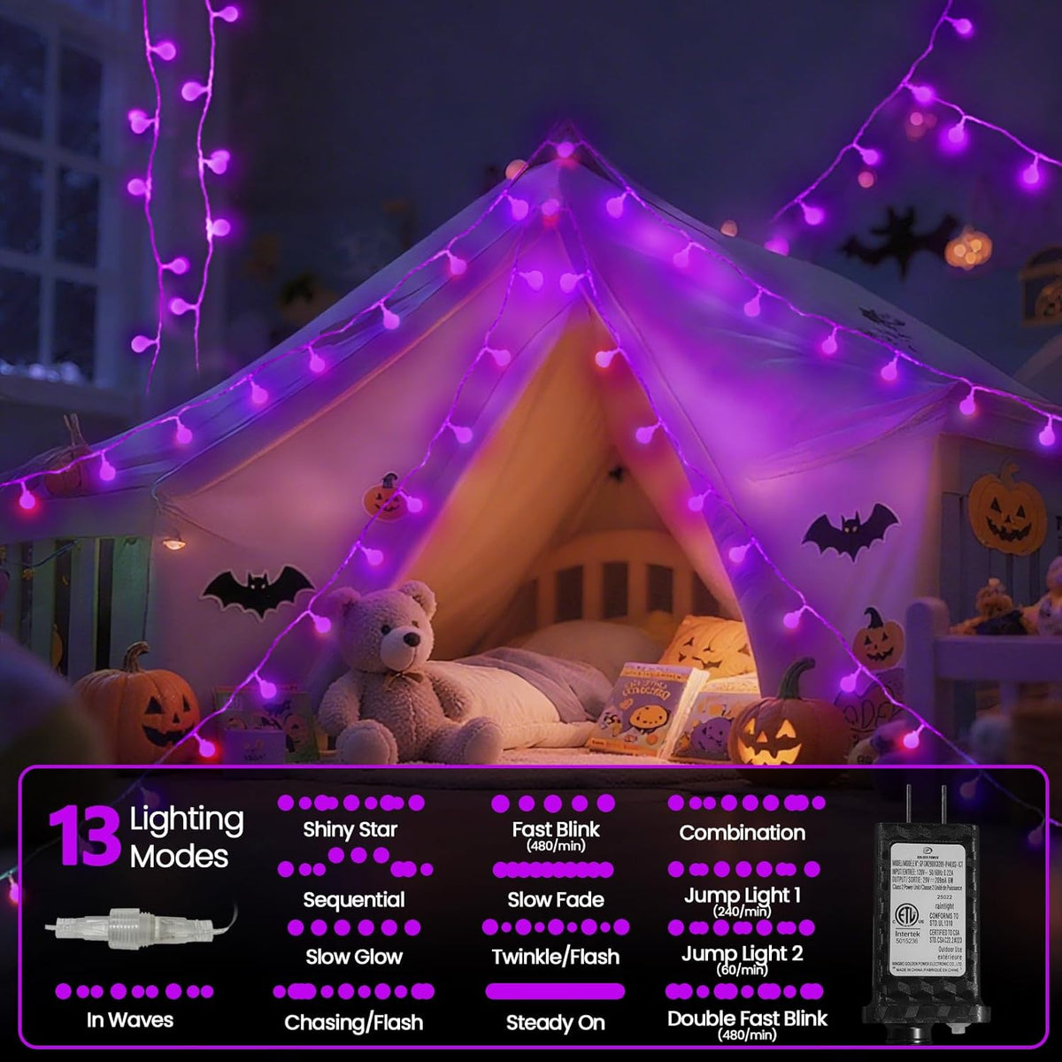 Connectable Purple Halloween Lights Outdoor Indoor - 43FT 100LED Globe String Lights Plug in with
