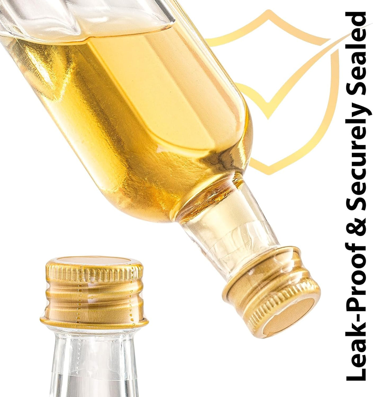 50 ml (1.7oz) Mini Small Glass Bottles With Leak Proof Gold Caps, Aluminum Lids, 24 Pack, For