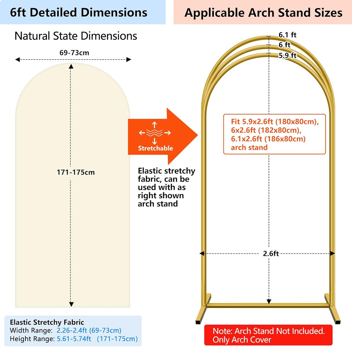 HEMMOTOP Light Beige Arch Backdrop Cover (No Arch Stand), 6 ft Spandex Arch Covers Stretchy