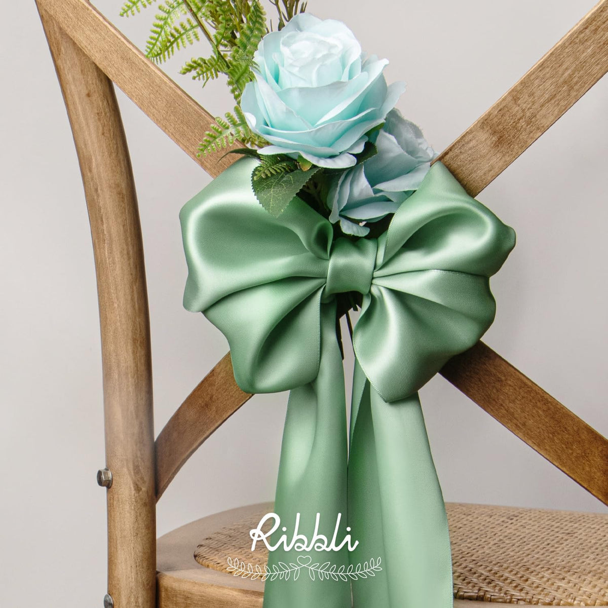 Ribbli Sage Green Satin Ribbon 4 Inch Wide Sage Ribbon for Wedding Chair Sash Grand Opening