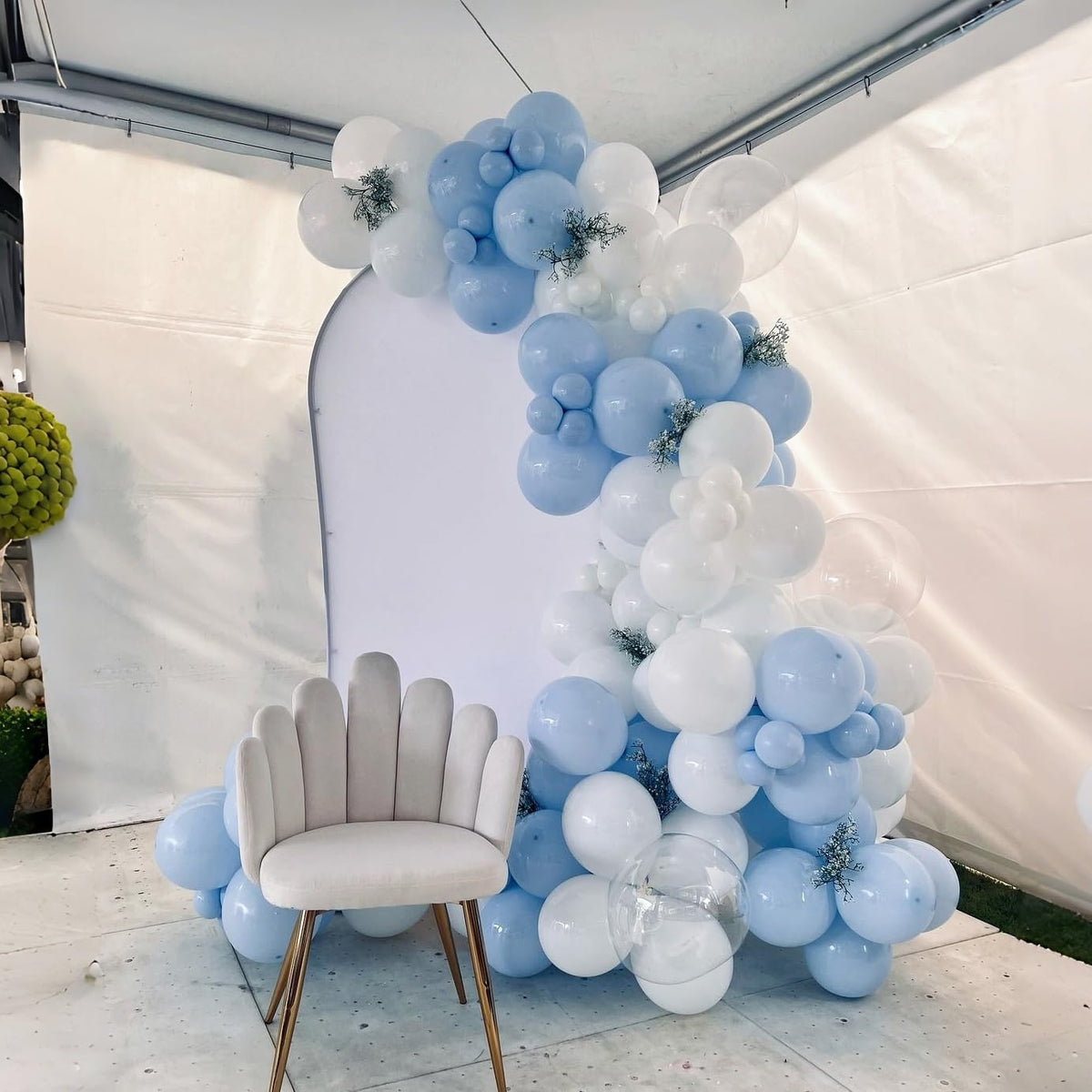 Pastel Blue and White Balloons, 12 Inch 35PCS Light Baby Blue Pearl White with Clear Latex Balloon