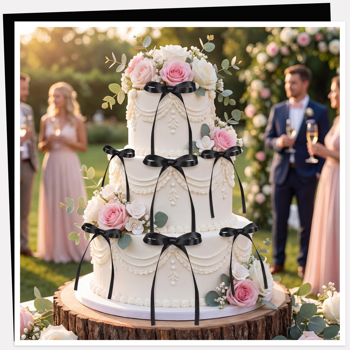 30 Pack Bow Cake Toppers Black Ribbon Bows for Cake Back to School Decor